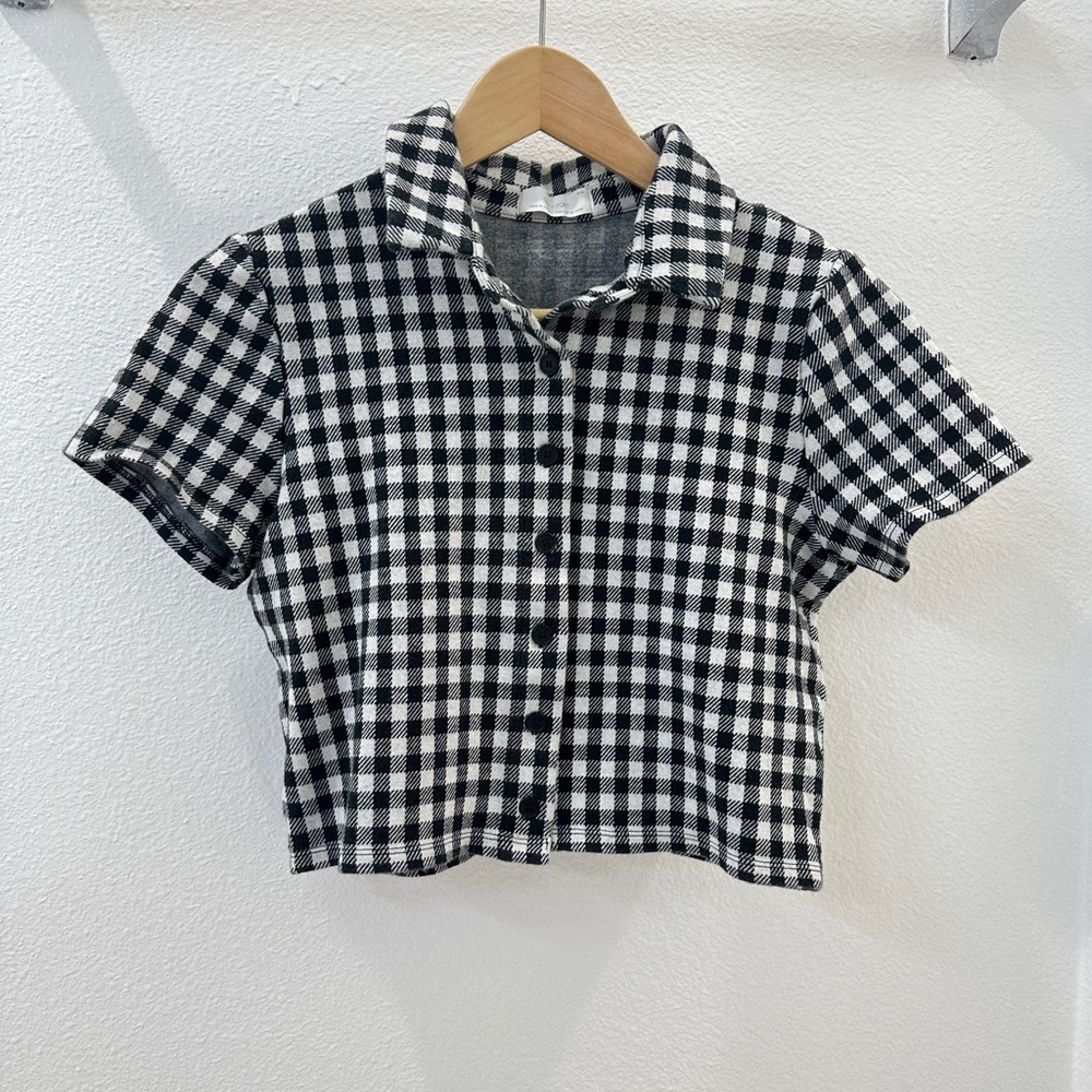 Oak+Fort Flannel Short Sleeve Crop Shirt